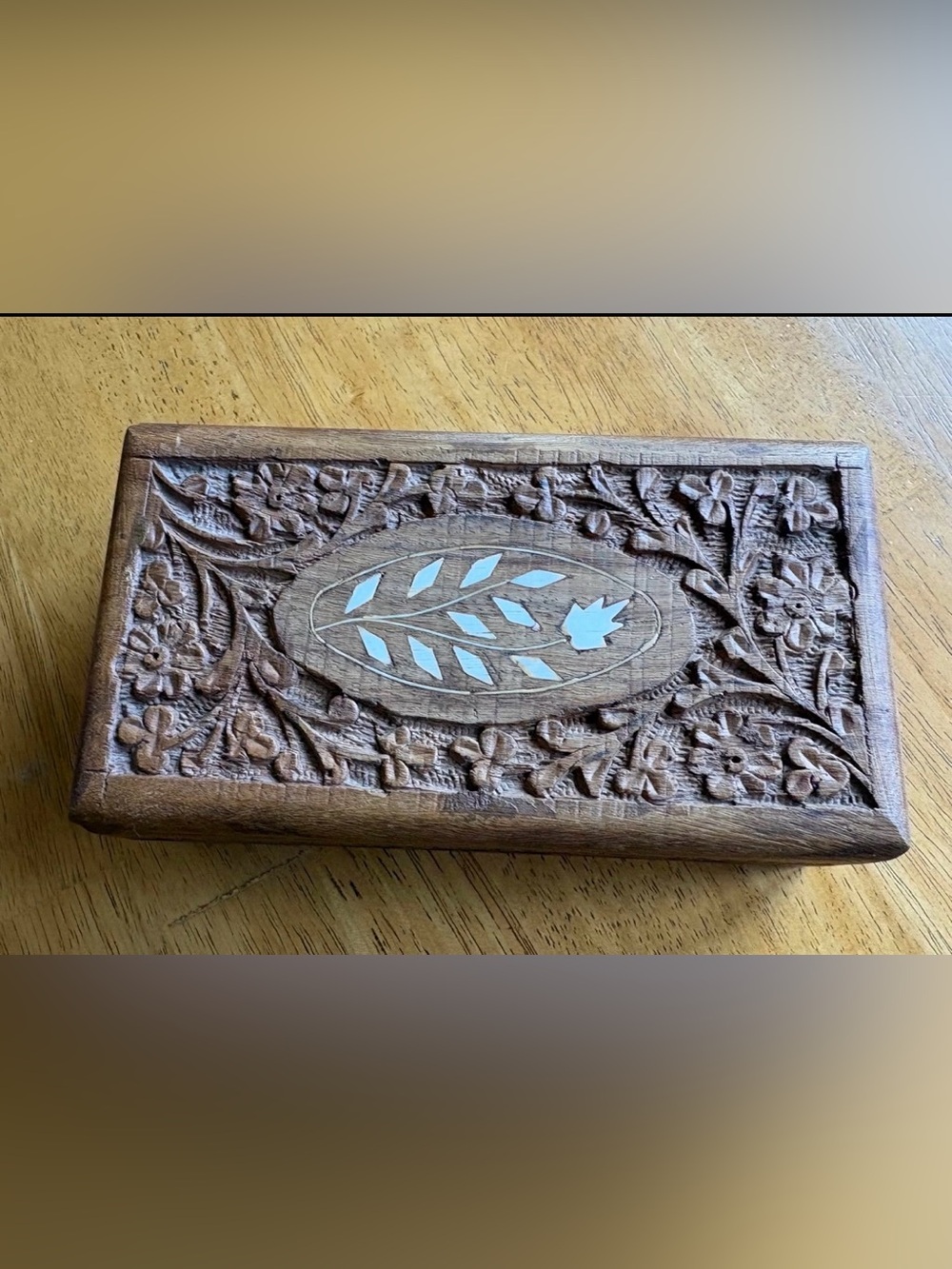 Vintage Hand Carved Sheesham Wooden Boxes With Bone Inlay